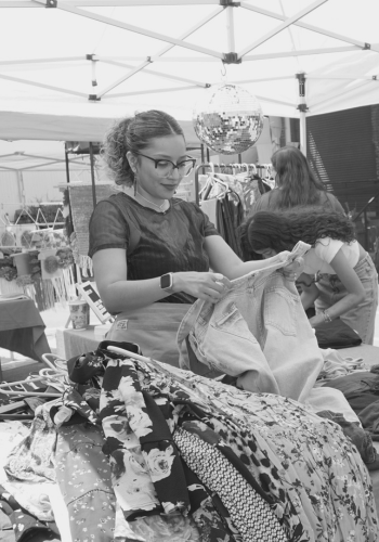 Nicole sorts through donations